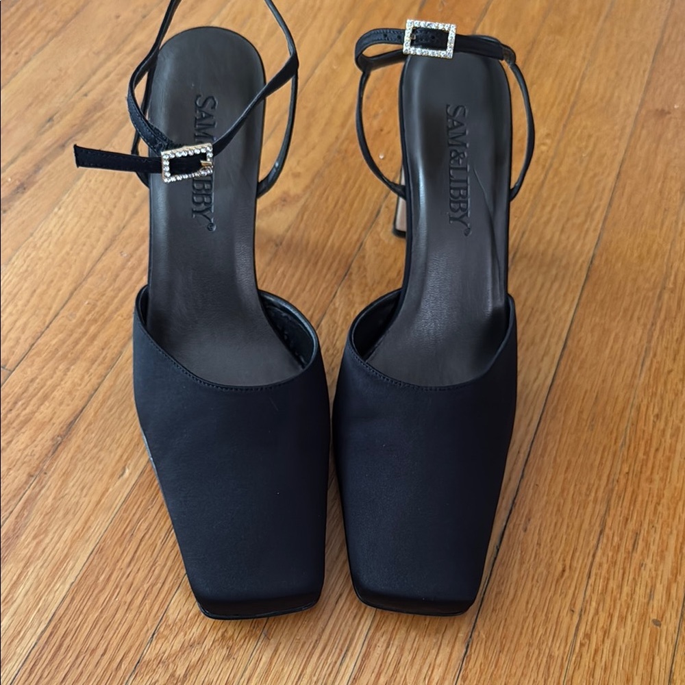 Sam & Libby Black Heels with Minimalist Ankle Straps